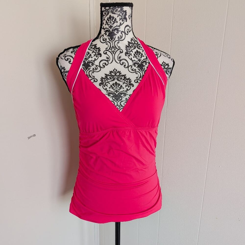 Tommy Bahama Pink Ruched Side Halter Tankini Swim Top